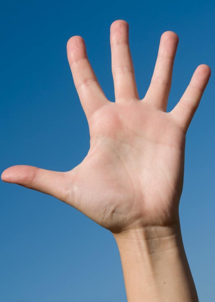 Human hand on a blue sky