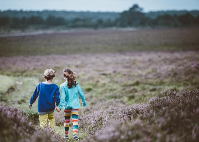 2 Kinder auf einem Feldweg